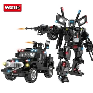 WOMA TOYS C0540 OEM ODM CPC Student Child 2 In 1 SWAT Car Robot Assemble Small Bricks Building Blocks Deformed Robots Set