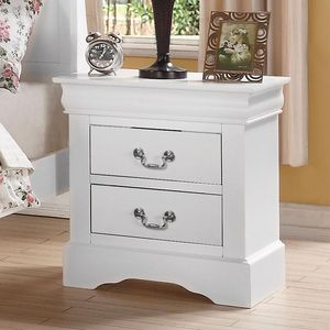 Mesita de Noche Blanca de 2 Cajones, Madera de Pino Sólida, Diseño Moderno Antiguo, Muebles de Dormitorio para Apartamento y Hogar - Product Image 2
