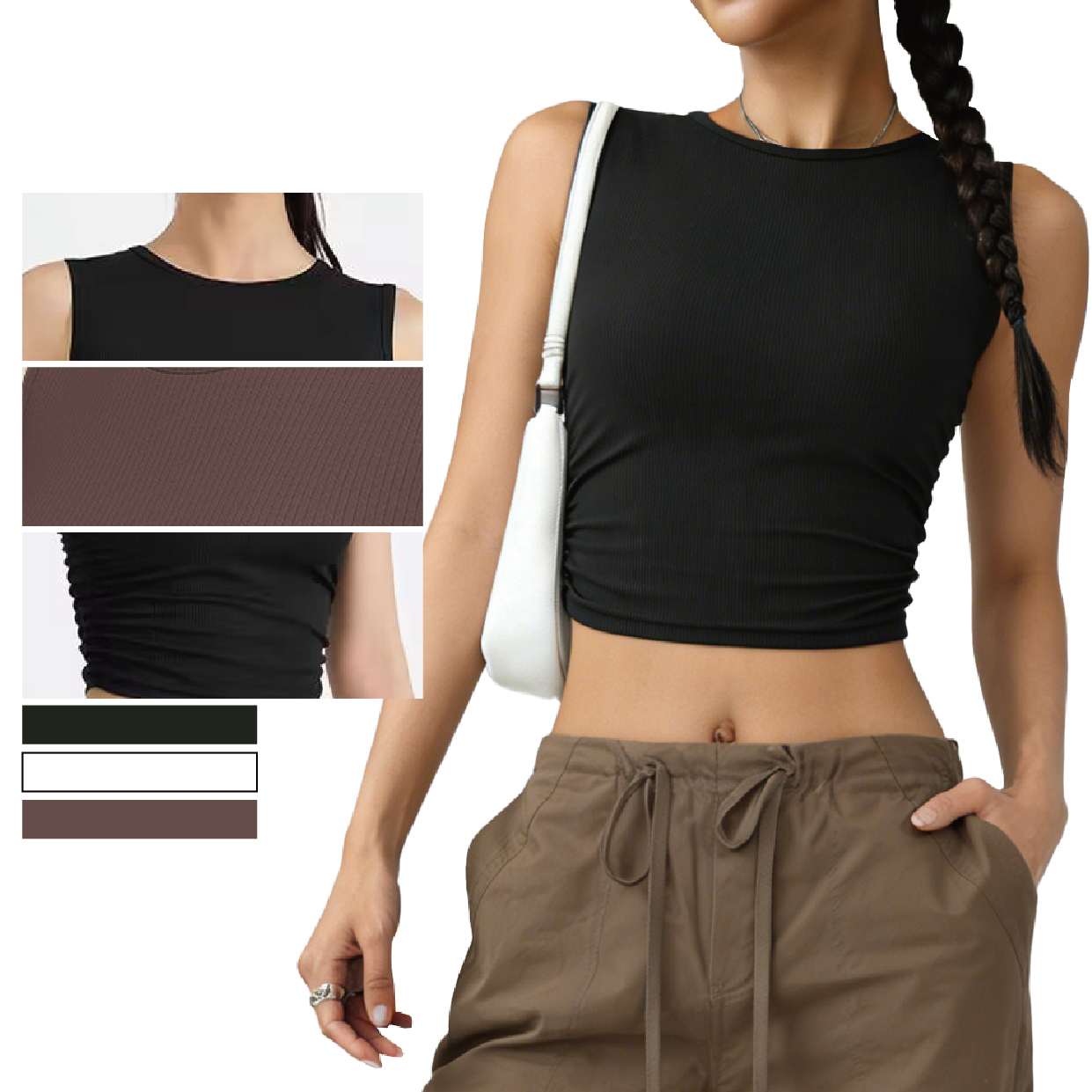 Women's Sleeveless Breathable Lightweight Four-Way Stretch Crew Neck Skinny Fit Solid Sports Tank Top Waist Slim Yoga Blouse