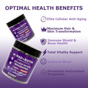 Gomitas con Suplemento de NAD+ (60 Unidades) con Biotina 10000mcg, Colágeno, Resveratrol, Queratina, Berberina, Zinc, Vitamina D3 y K2 para un Envejecimiento Saludable y Energía - Product Image 4