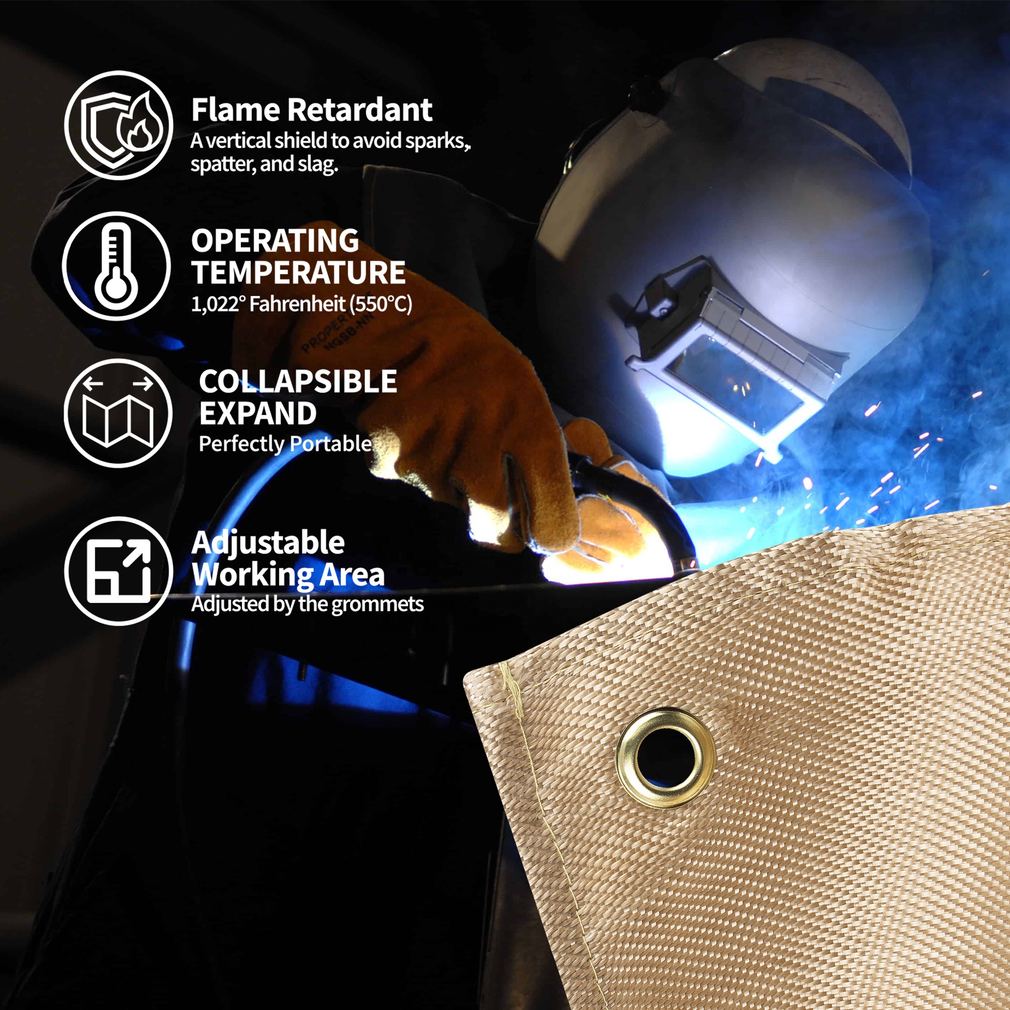 FLASLD Silicone Coated Welding Blanket 4x6 Ft Welding Curtain Welding