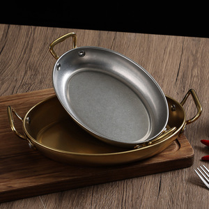 Stainless Steel Oval Serving Tray With Double Handles For Steak And Vegetables Baking Pan - Product Image 2