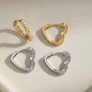 Boucles d'oreilles en forme de cœur en alliage de cuivre plaqué or 14 carats, bijoux tendance, cadeau - Product Image 3
