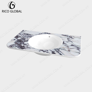 OEM Luxury Marble-Effect Porcelain Integrated Basin for High-End <b>Bathroom</b> <b>Vanities</b> Malaysia Origin - Product Image 4