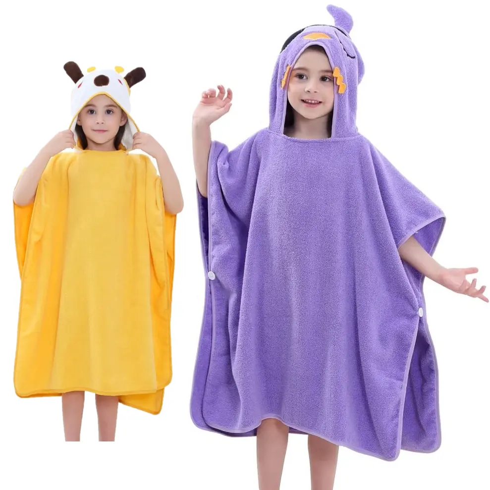 Tecido De Algodão Ou Tecido De Bambu Animal Com Capuz Praia Kids Robe Toalha Poncho