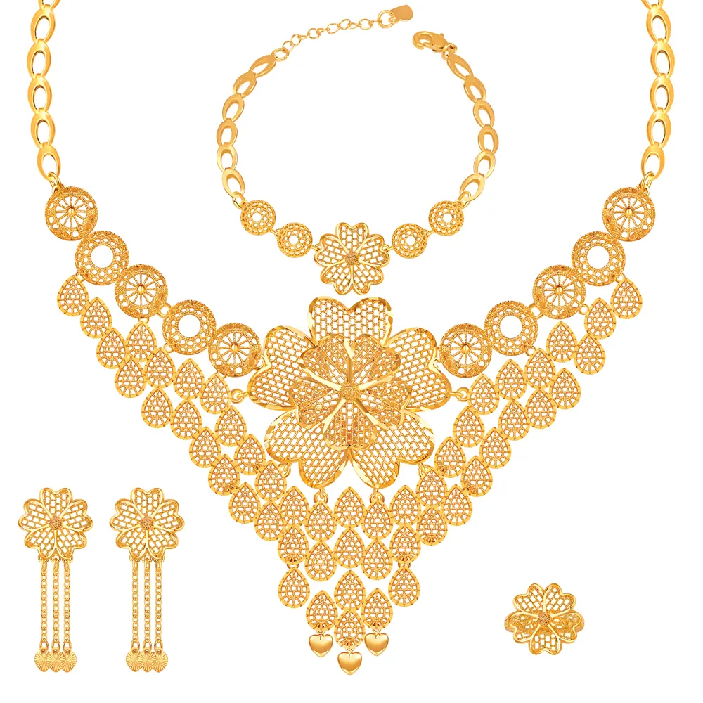 2022 luxury dubai bride wedding party champagne gold plated jewelry set