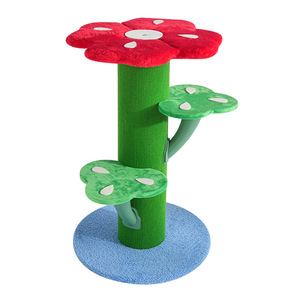 Arbre à chat en forme de fleur mignon, stable, avec perchoir fleur rouge, marches feuilles vertes, griffoir en peluche douce, mobilier <span class=keywords><strong>pour</strong></span> <span class=keywords><strong>chats</strong></span> - Product Image 1