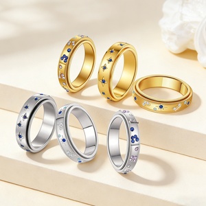 Anel Giratório Fidget em Ouro e Prata, Anel Anti-estresse com Estrela CZ para Mulheres, Anel Rotativo em Aço Inoxidável - Product Image 4