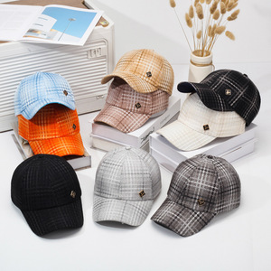 หมวกเบสบอลแฟชั่นอเนกประสงค์ลายตารางสำหรับฤดูใบไม้ผลิและฤดูใบไม้ร่วงหมวกมีลิ้นเป็ดแข็งแบบย้อนยุคใหม่ - Product Image 1