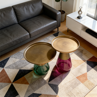 Table basse ronde en verre design moderne, style nordique, meubles de maison, base en métal, table d'appoint centrale, décoration intérieure minimaliste