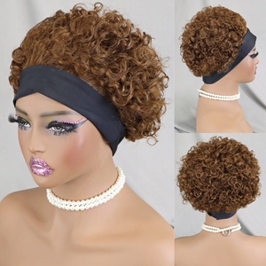 Perruque bandeau ondulée bouclée, densité 180%, coupe courte pixie, cheveux humains, pour femmes, sans dentelle frontale, sans colle, entièrement fabriquée à la machine - Product Image 1