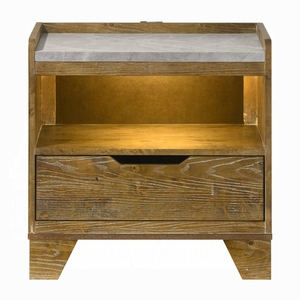 Transitional Brown Nightstand With LED Light Drawer Shelf Bedroom Furniture 1pc Bedside Cabinet - Product Image 2