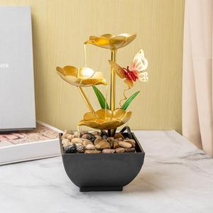 Tabletop Water Fountain Gold Flower Butterfly Decor Square <b>Vase</b> Office Desk Decoration Lighted Feature Gift - Product Image 1