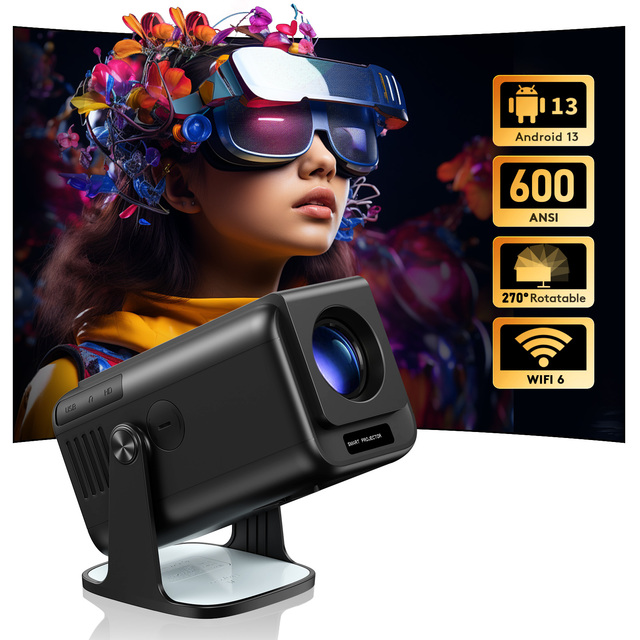 V1 Android 13 Mini Projector 1080P Full HD 1GB 8GB 300 Ansi Lumens Free UI Customization 4K Home Theater Projector Black