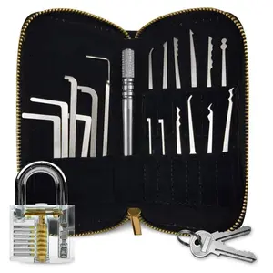 Stainless Steel hook lock pick tools lock set with Transparent Practice Padlock locksmith tool lockpicking Multitool Lock Set