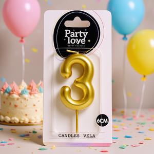 Bougie dorée numéro 3 Party Love 6 cm pour décoration de gâteau - Product Image 3