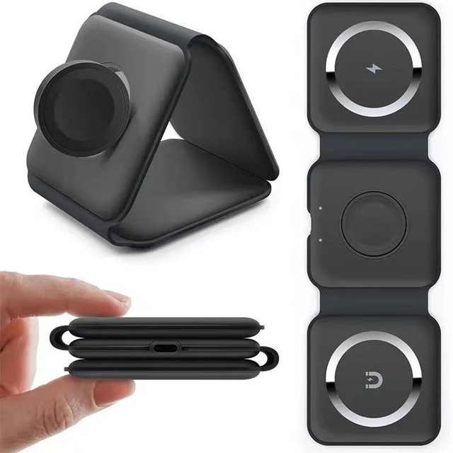 3 in 1 Foldable Wireless Charger 15W Magnetic Fast Charging Stand with QC3.0 for Mobile Phone Earphone Smart Watch