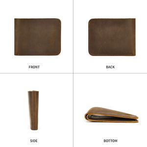 Cartera corta plegable de cuero Crazy Horse de diseñador, tarjetero, Cartera de cuero genuino para hombre - Product Image 5