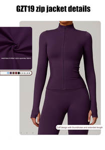 Slim Fit Yoga extensible entraînement course piste vestes à manches longues pleine fermeture éclair sport pouces trous Sport Gym veste femmes Yoga <span class=keywords><strong>haut</strong></span> - Product Image 2