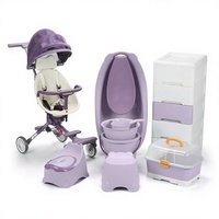 Ensemble de bain pour bébé en huit pièces avec boîte de rangement, seau, siège de toilette pour poussette, armoire - Matériau PP