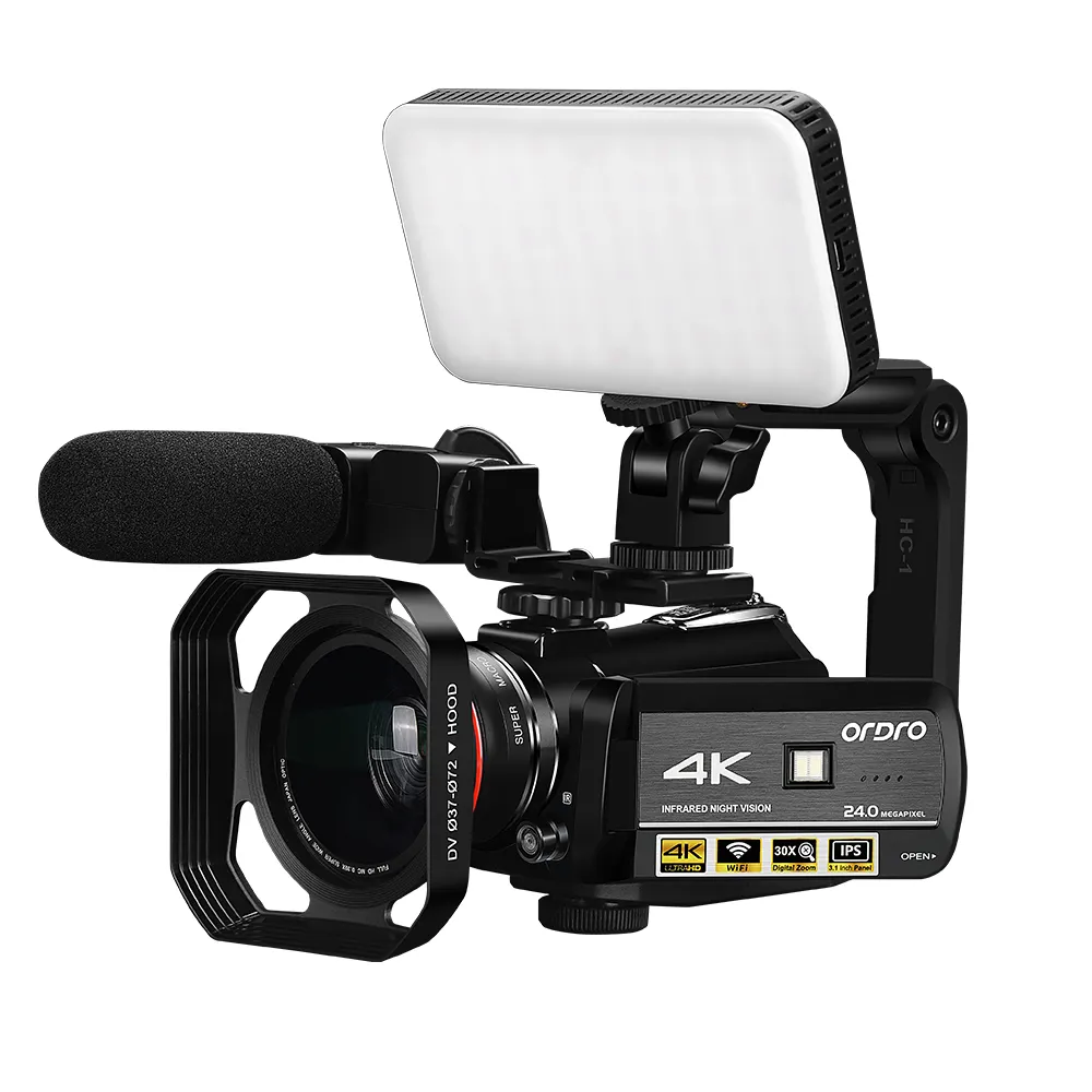 ホットセールカムコーダーAC3Wifi 4K解像度外部MICLEDライトデジタルビデオカメラ