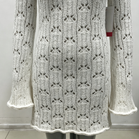 Robe longue en maille blanche à manches longues pour femme, style pointelle, qualité supérieure, fabrication OEM & ODM, vente en gros, collection Marseille Maxi