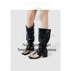 Botas de Tacón Alto con Hebilla de Estilo Vintage, Botas Vaqueras Occidentales para Mujer, Botas de Media Pantorrilla con Tacón Alto - Product Image 1