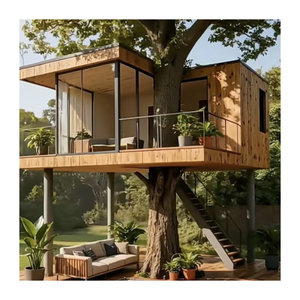 Casa de Verano Moderna de Madera con Integración de Árboles, Cabaña de Camping al Aire Libre, Estructura Prefabricada de Fácil Montaje - Product Image 4
