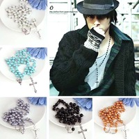Cadeaux Religieux en Promotion : Collier Chapelet Croix en Alliage Plaqué Or avec Perles d'Imitation et Pierre Principale en Résine pour Fête