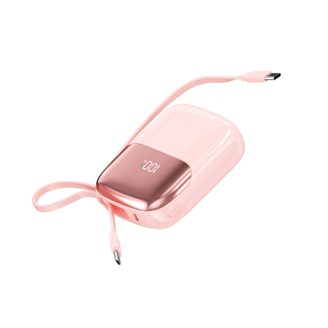 Stylish Mini 10000mAh Portable Power Bank Built-in Cable LED Display Mini Slim Pocket Power Bank for Travel Corporate Giveaways