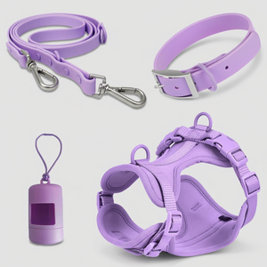 Silicone Waterproof <strong>Dog</strong> Walking Kit 4-in-1 Harness Collar <strong>Leash</strong> Poop Bag Dispenser Adjustable Dual-Clip Pet Walk Set Custom Logo - Product Image 1