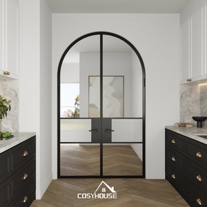 Portes intérieures modernes en fer forgé à double vitrage cintré de luxe, anti-vol, avec verre dépoli, charnières à battants, pour hall, appartement, villa, hôtel - Product Image 1