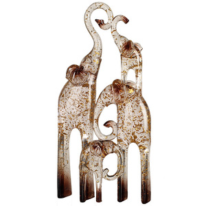 Décoration d'intérieur contemporaine en résine transparente avec feuille d'or, motif famille d'éléphants, couleur bleu et or - Product Image 5