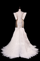 Défilé de mode Jusere col en V manches longues volants sirène trompette robe de mariée