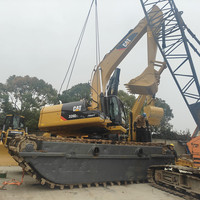 Excavatrice amphibie d'occasion, dragueuse CAT 320BL 320D2L, excavatrice, machine de dragage de sable de rivière, ponton, côtés du bateau