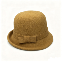 Sombrero Cloche de Lana Australiana para Mujer con Lazo Tejido, Elegante Sombrero de Ala Corta para Otoño e Invierno