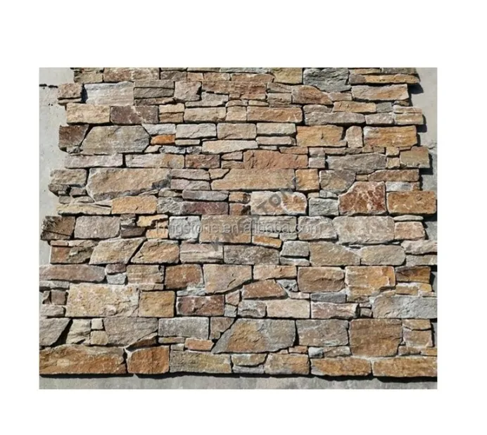 Groothandel Moderne Stijlvolle Veelkleurige Cement Kwarts Muur Stenen Paneel Split Afwerking Op Maat Gesneden Natuursteen Leisteen Ontwerp