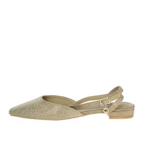 Ballerines plates pour femmes avec lanières et strass, bout pointu, beige - Product Image 1