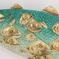 Plaque murale décorative Redeco Poisson Turquoise avec accents dorés en résine pour décoration murale de salon