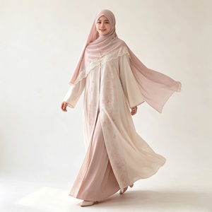 Set Abaya Crema <span class=keywords><strong>per</strong></span> Donne, <span class=keywords><strong>Due</strong></span> Look, Abbigliamento Modesto Musulmano Islamico, Lunghezza a Terra - Product Image 4