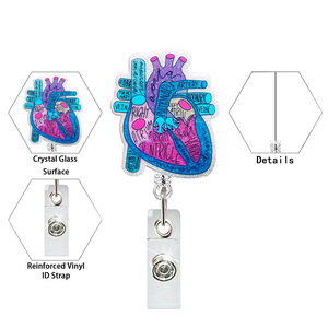Wholesale heart-shaped sheet metal easy-pull buckle back clip retractable hospital nurse anti-loss name tag <b>ID</b> <b>holder</b> in stock - Product Image 5