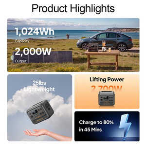 BLUETTI Lifepo4 Power Station 1000 Watt 1800W <b>Solar</b> Charging Portable Battery <b>Generator</b> for Camping Outdoor Emergency Backup - Product Image 4