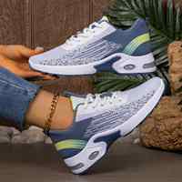Baskets respirantes en maille Flyknit avec coussin d'air pour femmes, à lacets, confortables, légères, antidérapantes, chaussures de sport décontractées