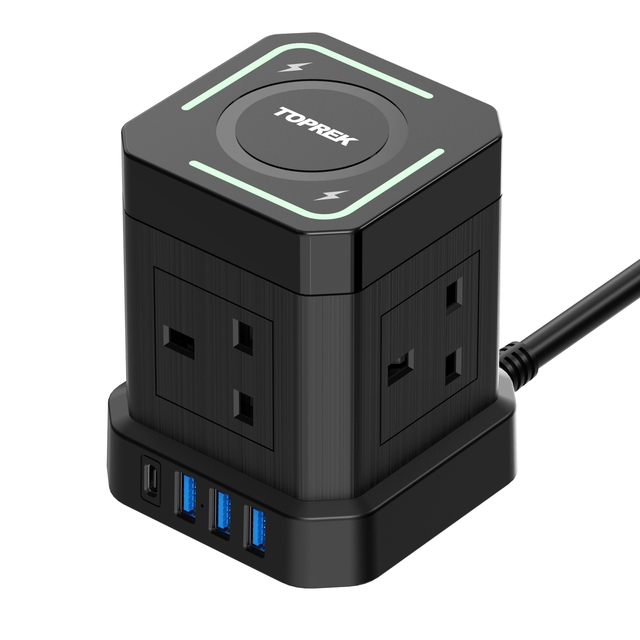 Wireless Charger PD Fast Charging Surge Protector Home Socket Extension Cord UK Standard Power Strip