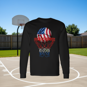 Camiseta de manga larga para niños con bandera estadounidense del 4 de julio, patriótica, de baloncesto, de estilo americano - Product Image 3