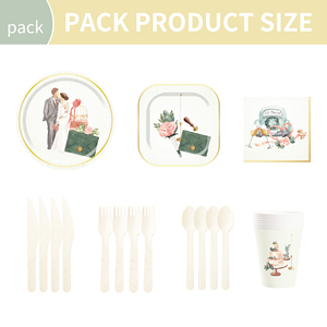 DAMAI 2026Happy Wedding Party Tableware Set Includes 7inch and 9inch Plate <b>Paper</b> Cup and Napkin for Wedding Table Decorations - Product Image 3