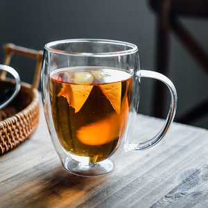 <b>Double</b> <b>Walled</b> Glass <b>Cup</b> With Handle Heat Insulated For <b>Coffee</b> Milk Juice Beer Home Use Single <b>Cup</b> Solid Color - Product Image 2