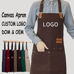 Delantal de Chef de Lona con Logotipo Personalizado al por Mayor, Delantal de Cocina y Jardinería para Mujer con Bolsillos Ajustables y Lavable - Product Image 1