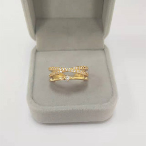 Copper Rose <b>Gold</b> Plated Adjustable Open <b>Ring</b> Double Cross Layer Lab Created <b>Cubic</b> <b>Zirconia</b> Stackable Trendy Geometric <b>Ring</b> - Product Image 3