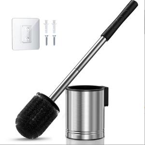 Brosse et couvercle de siège de toilettes ventilés et anti-humidité pour le nettoyage domestique, avec brosse de toilettes en silicone à manche en acier inoxydable - Product Image 1